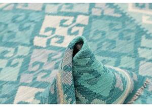 Tappeto Kilim Geometrico Turchese Bianco 106x161 Cm