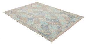Tappeto Kilim Stilizzato Beige Azzurro 152x208 Cm
