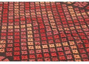 Tappeto Kilim Stilizzato Marrone Scuro Rosso 207x290 Cm