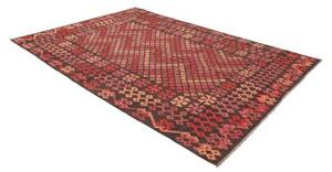 Tappeto Kilim Stilizzato Marrone Scuro Rosso 207x290 Cm