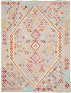Tappeto Kilim Stilizzato Grigio Chiaro Arancione 158x212 Cm
