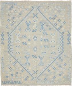 Tappeto Kilim Stilizzato Grigio Chiaro Azzurro 166x198 Cm