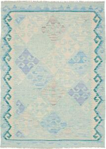 Tappeto Kilim Geometrico Celeste Avorio 103x144 Cm