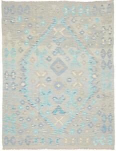 Tappeto Kilim Geometrico Grigio Chiaro Azzurro 153x197 Cm