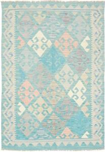 Tappeto Kilim Stilizzato Azzurro Turchese Avorio 103x145 Cm