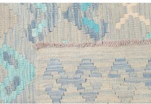 Tappeto Kilim Geometrico Grigio Chiaro Azzurro 153x197 Cm