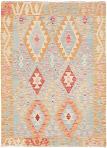 Tappeto Kilim Geometrico Arancione Ocra Azzurro 103x137 Cm
