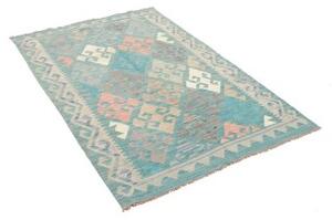 Tappeto Kilim Stilizzato Azzurro Turchese Avorio 103x145 Cm