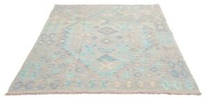Tappeto Kilim Geometrico Grigio Chiaro Azzurro 153x197 Cm