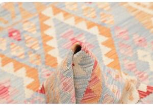 Tappeto Kilim Geometrico Arancione Ocra Azzurro 103x137 Cm