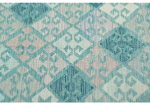 Tappeto Kilim Geometrico Turchese Grigio 101x149 Cm