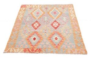 Tappeto Kilim Geometrico Arancione Ocra Azzurro 103x137 Cm