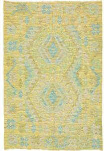 Tappeto Kilim Geometrico Giallo Azzurro 101x150 Cm