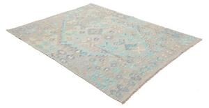 Tappeto Kilim Geometrico Grigio Chiaro Azzurro 153x197 Cm
