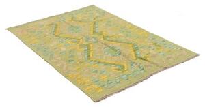 Tappeto Kilim Geometrico Verde Salvia Giallo Senape 102x137 Cm