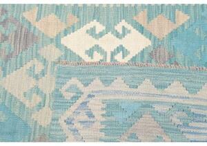 Tappeto Kilim Stilizzato Azzurro Turchese Avorio 103x145 Cm