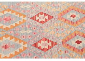 Tappeto Kilim Geometrico Arancione Ocra Azzurro 103x137 Cm