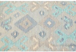 Tappeto Kilim Geometrico Grigio Chiaro Azzurro 153x197 Cm