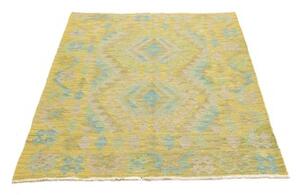 Tappeto Kilim Geometrico Giallo Azzurro 101x150 Cm