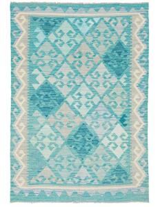 Tappeto Kilim Geometrico Turchese Grigio 101x149 Cm