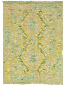 Tappeto Kilim Geometrico Verde Salvia Giallo Senape 102x137 Cm
