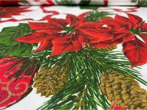 Tessuto cotone al metro - tela - Rose di Natale su bianco