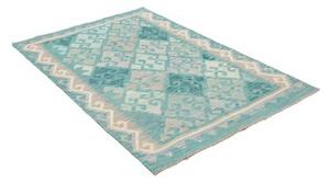 Tappeto Kilim Geometrico Turchese Grigio 101x149 Cm