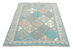 Tappeto Kilim Stilizzato Azzurro Turchese Avorio 103x145 Cm