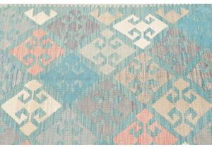 Tappeto Kilim Stilizzato Azzurro Turchese Avorio 103x145 Cm