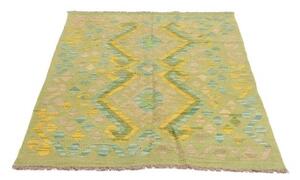 Tappeto Kilim Geometrico Verde Salvia Giallo Senape 102x137 Cm