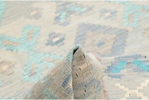 Tappeto Kilim Geometrico Grigio Chiaro Azzurro 153x197 Cm