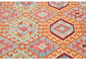 Tappeto Kilim Stilizzato Celeste Arancione 154x199 Cm