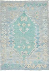 Tappeto Kilim Stilizzato Celeste Avorio 105x150 Cm