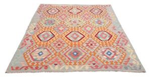 Tappeto Kilim Stilizzato Celeste Arancione 154x199 Cm