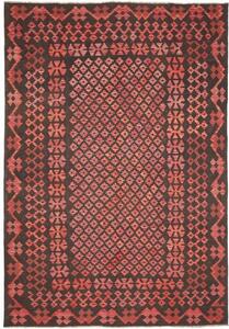 Tappeto Kilim Geometrico Marrone Scuro Rosso 203x294 Cm