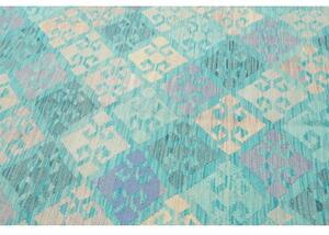 Tappeto Kilim Stilizzato Turchese Avorio 177x240 Cm