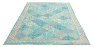 Tappeto Kilim Stilizzato Turchese Avorio 177x240 Cm