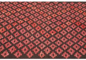 Tappeto Kilim Geometrico Marrone Scuro Rosso 203x294 Cm