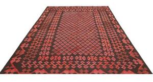 Tappeto Kilim Geometrico Marrone Scuro Rosso 203x294 Cm