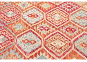 Tappeto Kilim Stilizzato Rosso Azzurro 182x231 Cm