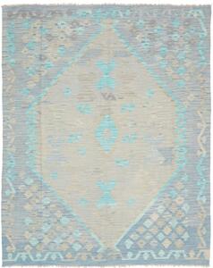 Tappeto Kilim Stilizzato Azzurro Beige 147x195 Cm