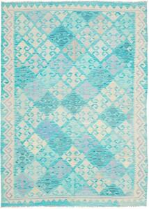 Tappeto Kilim Stilizzato Turchese Avorio 177x240 Cm