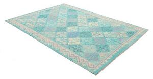 Tappeto Kilim Stilizzato Turchese Avorio 177x240 Cm