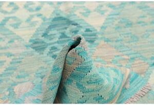Tappeto Kilim Geometrico Turchese Grigio Chiaro 104x149 Cm