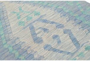 Tappeto Kilim Stilizzato Azzurro Bianco Avorio Corsia 82x294 Cm