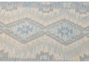 Tappeto Kilim Geometrico Azzurro Beige Corsia 89x297 Cm