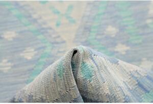 Tappeto Kilim Stilizzato Azzurro Bianco Avorio Corsia 82x294 Cm