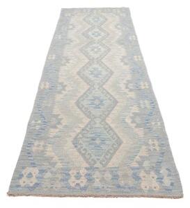 Tappeto Kilim Geometrico Azzurro Beige Corsia 89x297 Cm