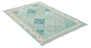 Tappeto Kilim Geometrico Turchese Grigio Chiaro 104x149 Cm