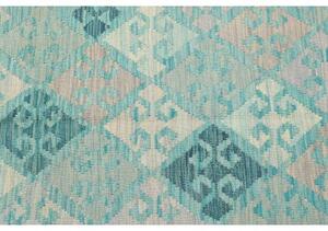 Tappeto Kilim Geometrico Turchese Grigio Chiaro 104x149 Cm